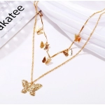 Bilayer Retro Butterfly Pendant Girls Necklaces Jewelry Clothing Accessories Women