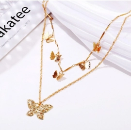Bilayer Retro Butterfly Pendant Girls Necklaces Jewelry Clothing Accessories Women